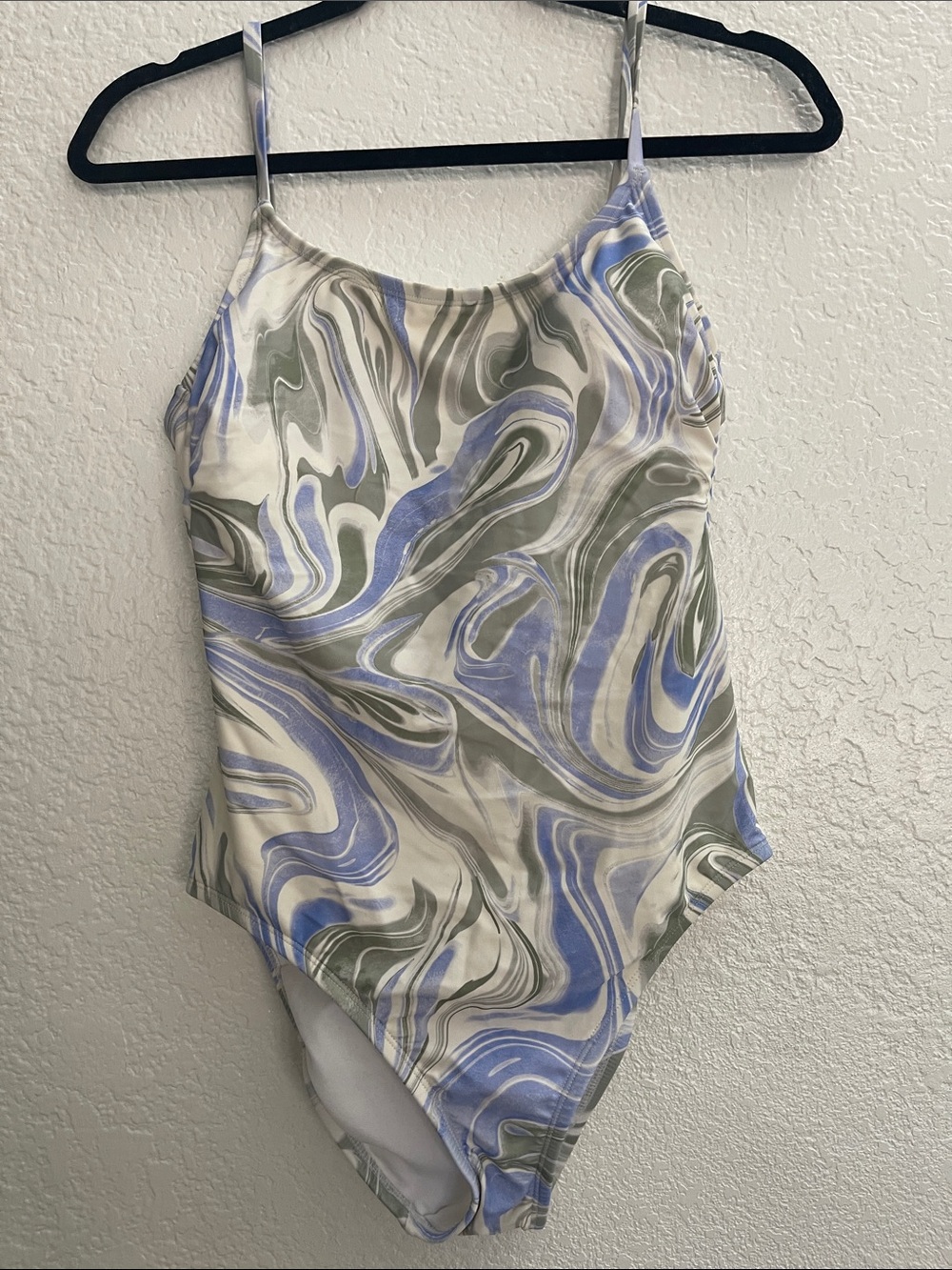 Hurley Marble-Print One-Piece Swimsuit in Blue, Cream & Green